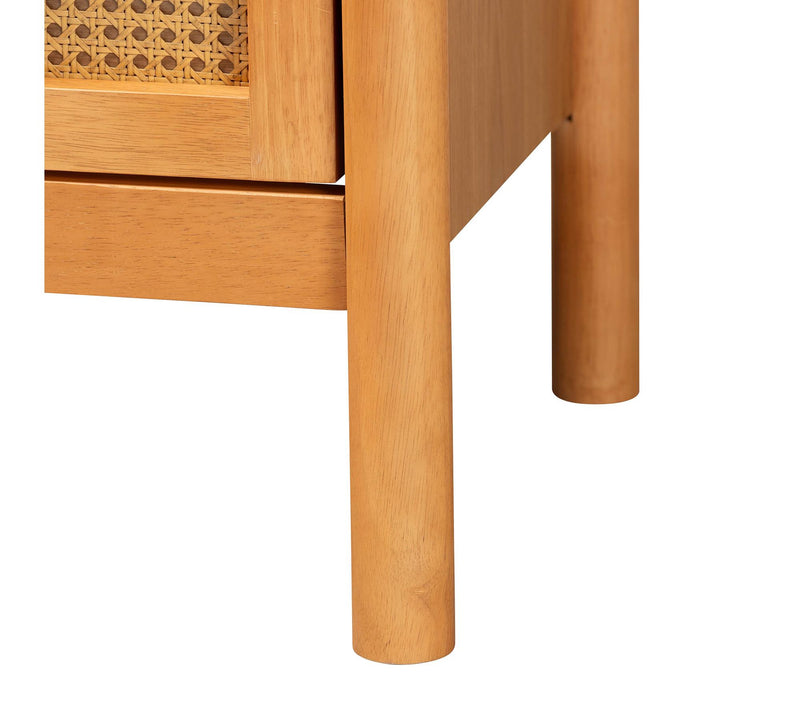 Baxton Studio J enn Golden Brow n Wood Nightsta nd with Rattan — View 5