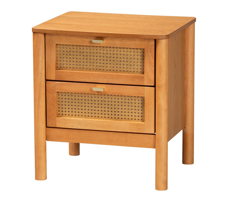 Baxton Studio J enn Golden Brow n Wood Nightsta nd with Rattan — Main view