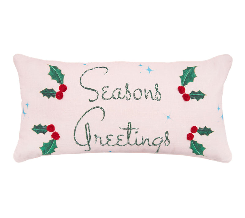 Holly Leaves & Berries "Seasons Greetings" Pillow   by Valerie — Main view