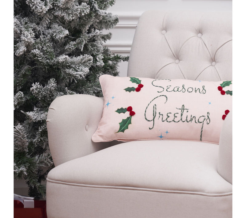 Holly Leaves & Berries "Seasons Greetings" Pillow   by Valerie — View 2