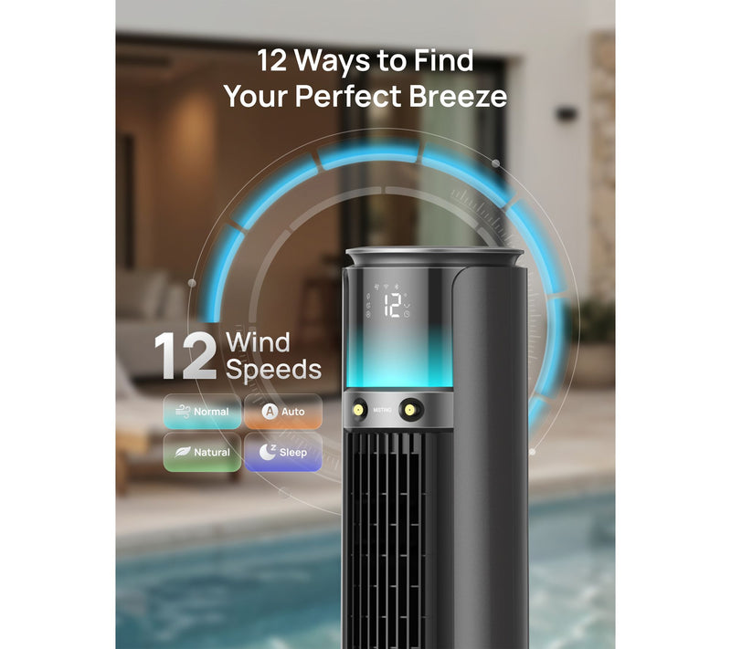 DREO 42 in. 12 Speeds Smart Outdoor Misting Tower Fan in Grey — View 7