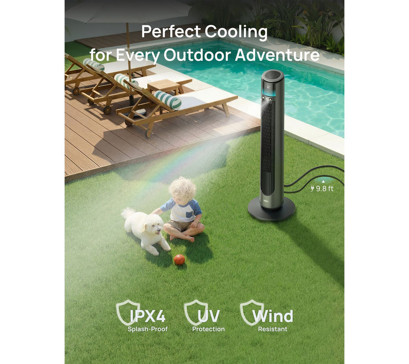 DREO 42 in. 12 Speeds Smart Outdoor Misting Tower Fan in Grey — View 4