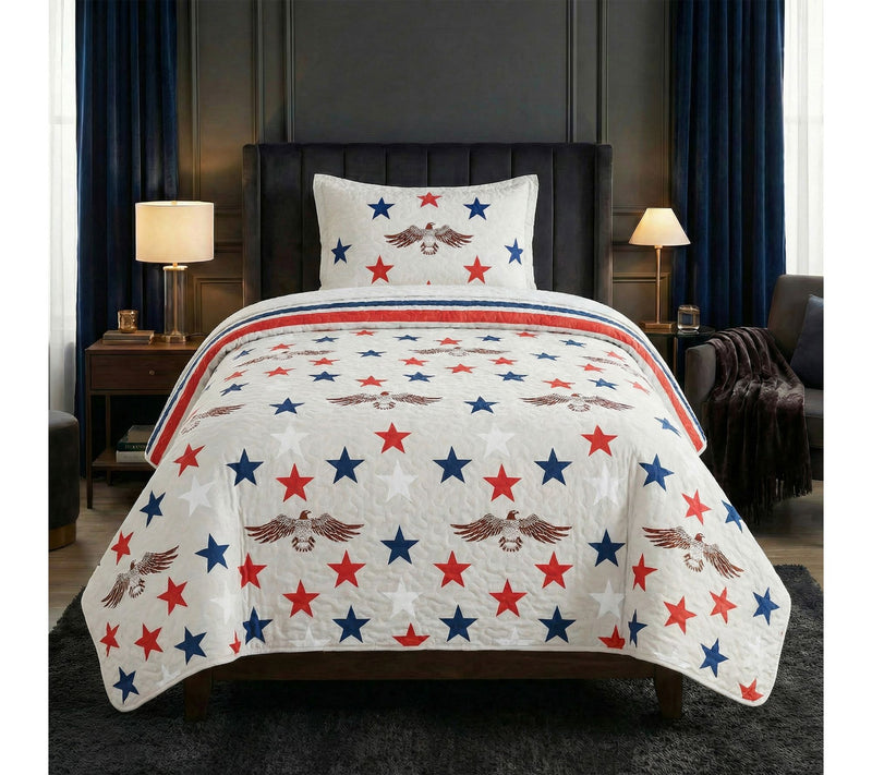 Lavish Home 2-Piece Twin Quilt Set Patriotic Star Pattern — View 6