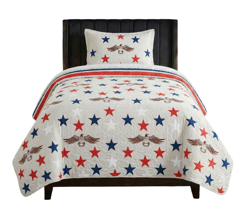 Lavish Home 2-Piece Twin Quilt Set Patriotic Star Pattern — Main view