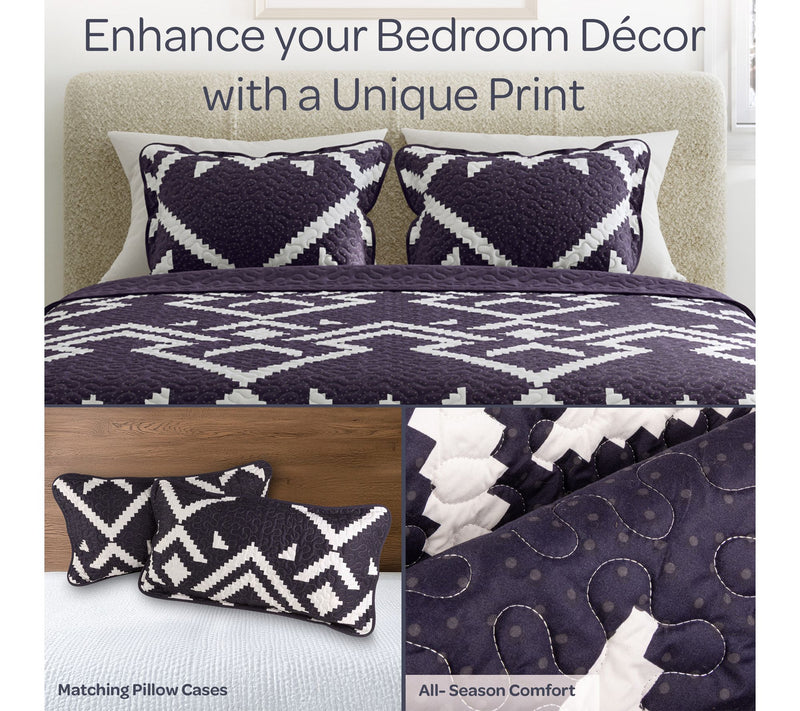 Lavish Home 3-Piece King Quilt Bedding Set Geometric Pattern — View 5