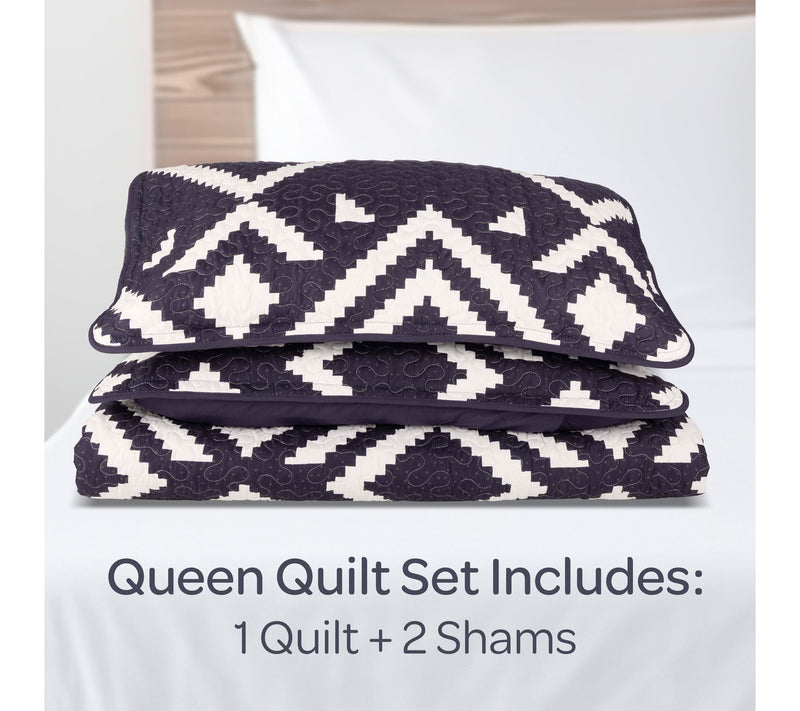 Lavish Home 3-Piece Queen Quilt Bedding Set Geometric Pattern — View 2