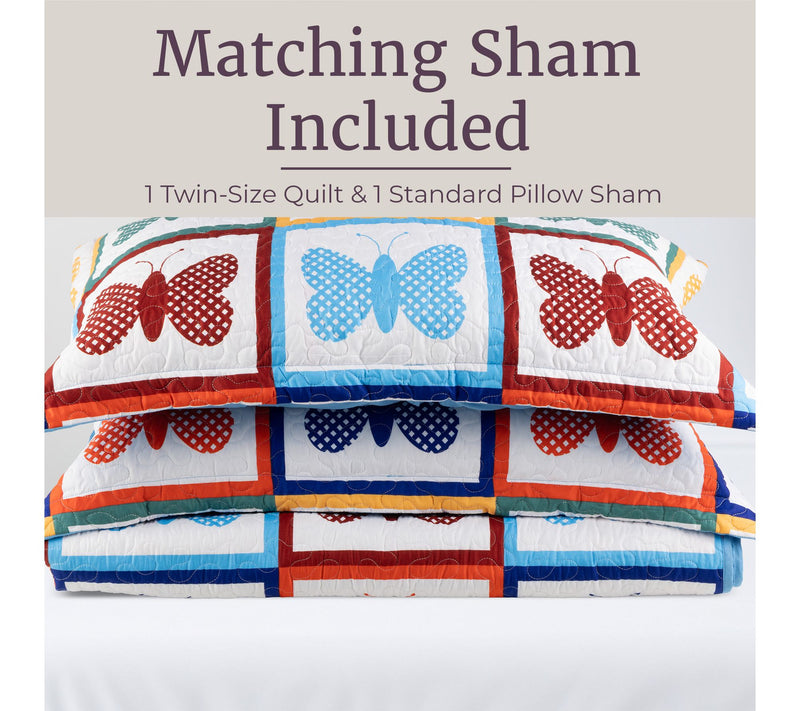Lavish Home 2-Piece Twin Quilt Bedding Set Colorful Butterfly — View 4