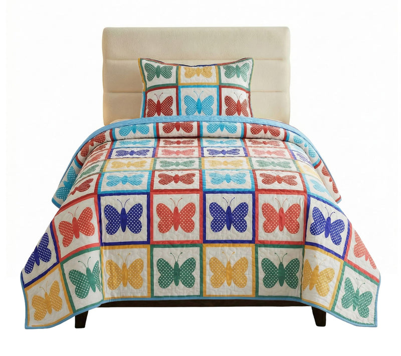 Lavish Home 2-Piece Twin Quilt Bedding Set Colorful Butterfly — View 10