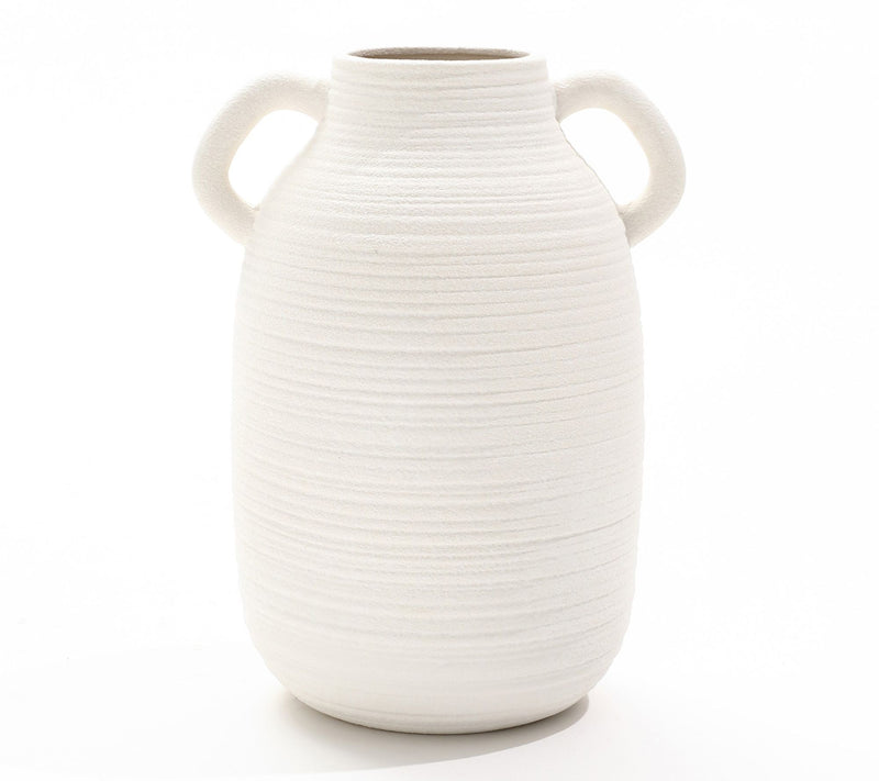 LuxenHome White Ceramic Jug 10.2" Tall Round Vase w/ Handles — Main view
