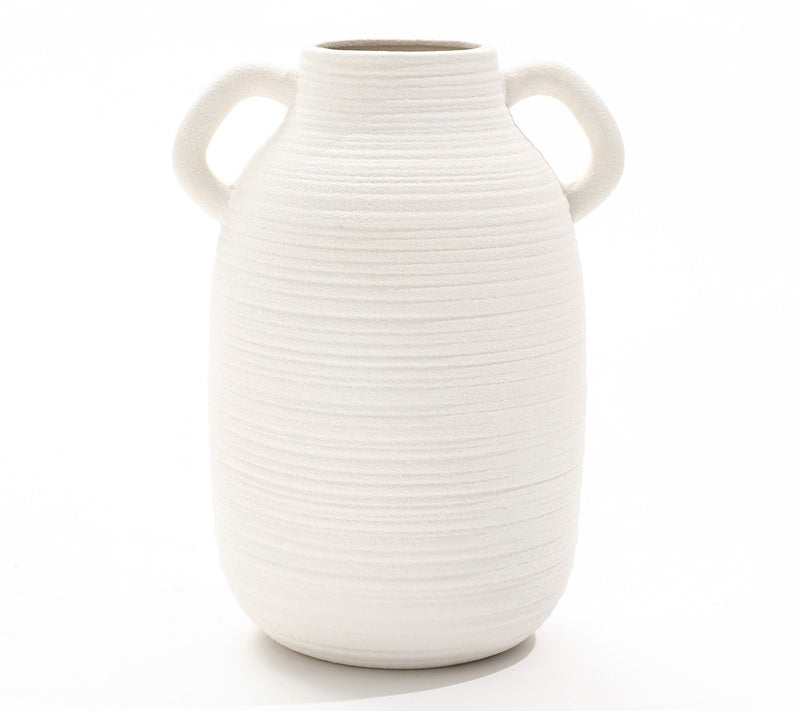 LuxenHome White Ceramic Jug 10.2" Tall Round Vase w/ Handles — View 8