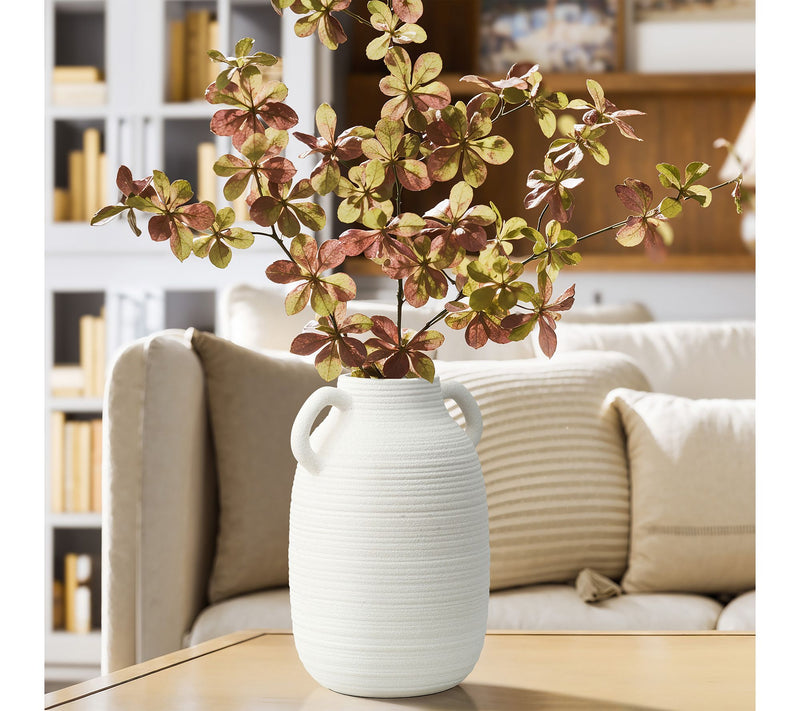LuxenHome White Ceramic Jug 10.2" Tall Round Vase w/ Handles — View 2