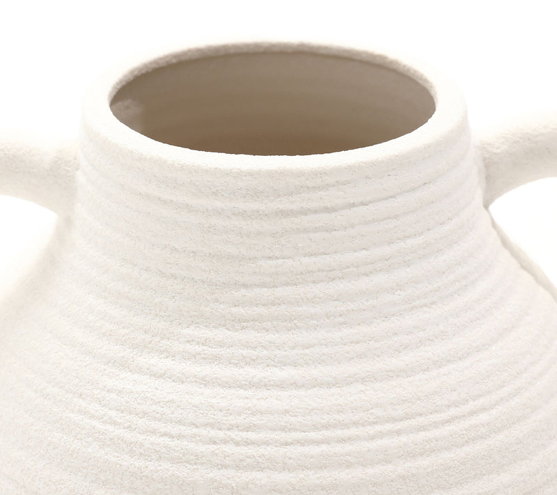 LuxenHome White Ceramic Jug 10.2" Tall Round Vase w/ Handles — View 5
