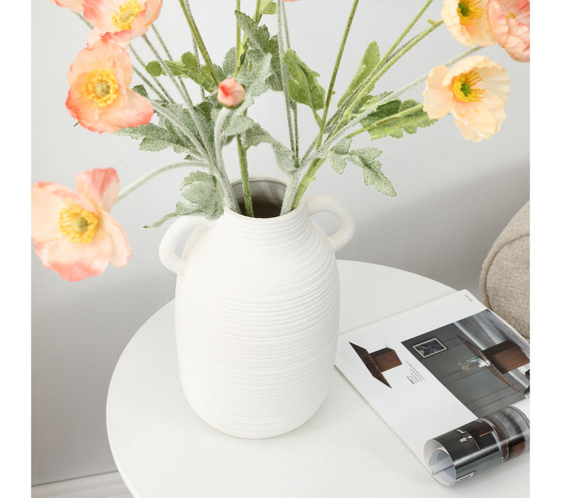 LuxenHome White Ceramic Jug 10.2" Tall Round Vase w/ Handles — View 4