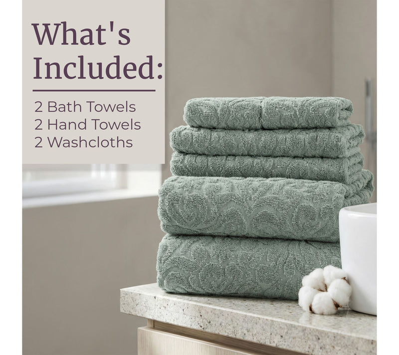 Lavish Home 6PC Jacquard Towel Set Cotton Bathroom Set — View 4