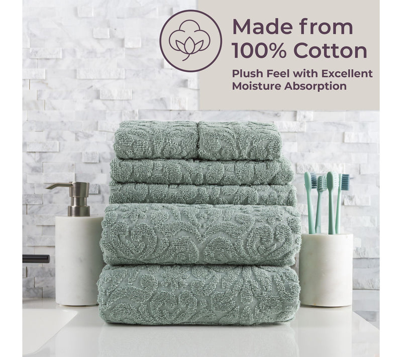 Lavish Home 6PC Jacquard Towel Set Cotton Bathroom Set — View 5