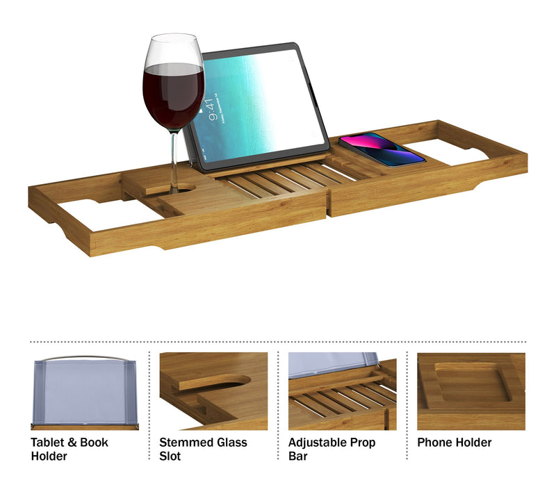 Home-Complete Natural Wood Bath Tray ExpandableAccessories — View 3
