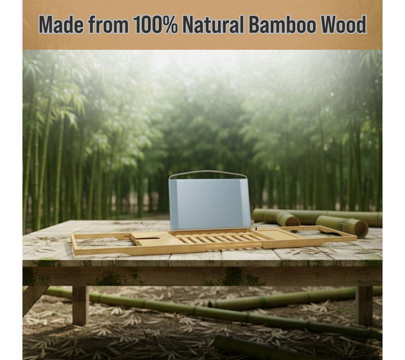 Home-Complete Bamboo Bathtub Tray Wood Caddy Extended Sides — View 6