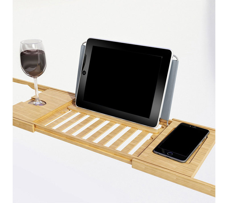 Home-Complete Bamboo Bathtub Tray Wood Caddy Extended Sides — View 7