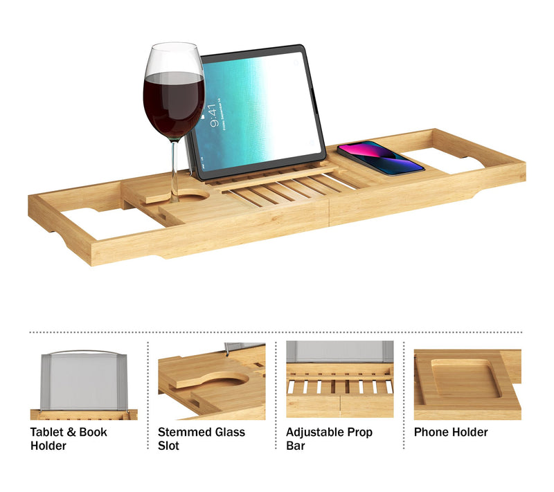 Home-Complete Bamboo Bathtub Tray Wood Caddy Extended Sides — View 2