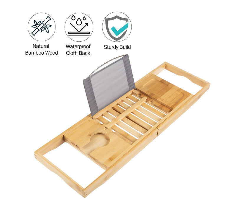 Home-Complete Bamboo Bathtub Tray Wood Caddy Extended Sides — View 4