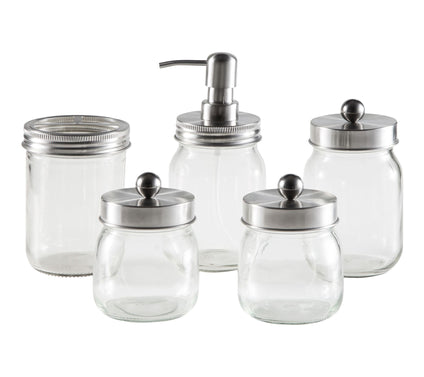 Home-Complete 5-Piece Mason Jar Bathroom Accessories Set