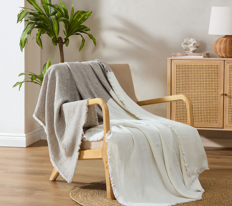 Palm Aire Ventura Beige 50" x 70" Woven Throw Blanket — View 2