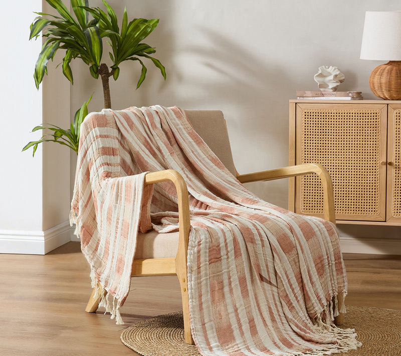 Palm Aire Amagansett Terracotta Stripe 50" x 70" Cotton Throw — View 2