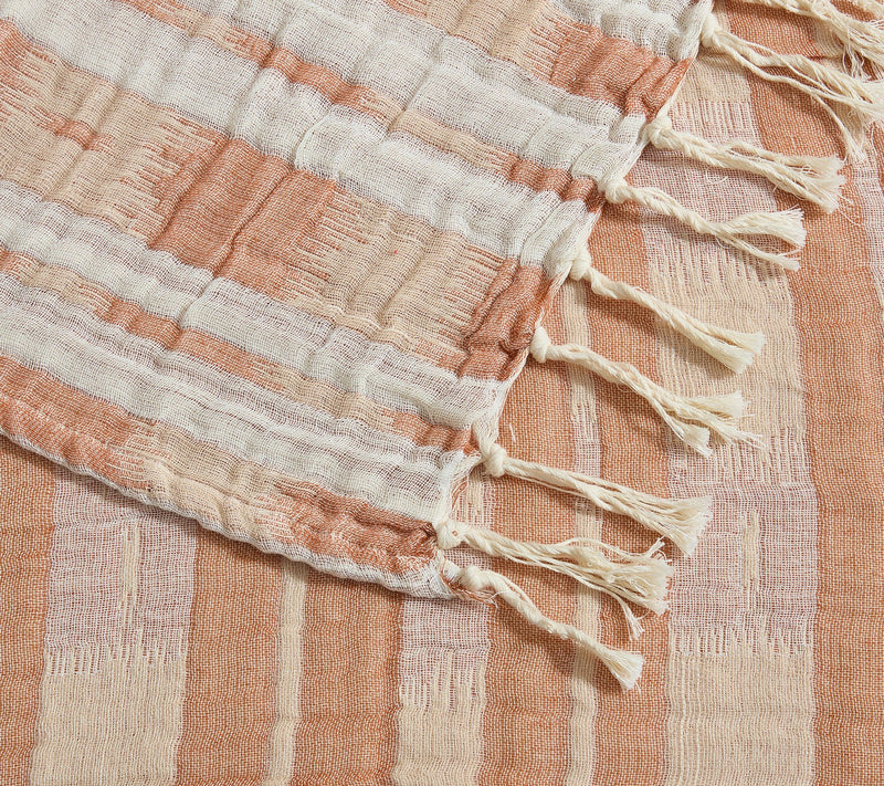 Palm Aire Amagansett Terracotta Stripe 50" x 70" Cotton Throw — View 4