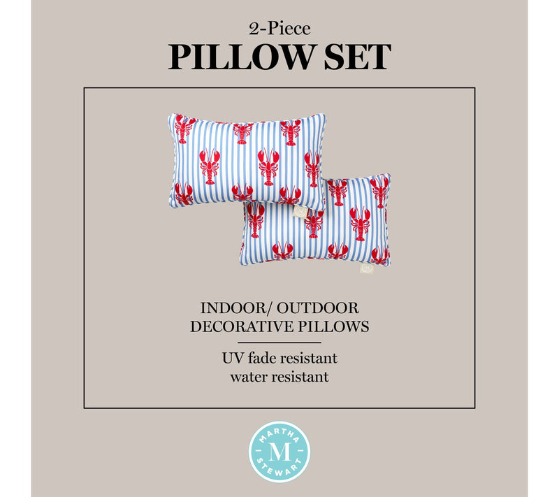 Martha Stewart Lobster Stripe 11"x18" Outdoor Pillow 2-Pack — View 6