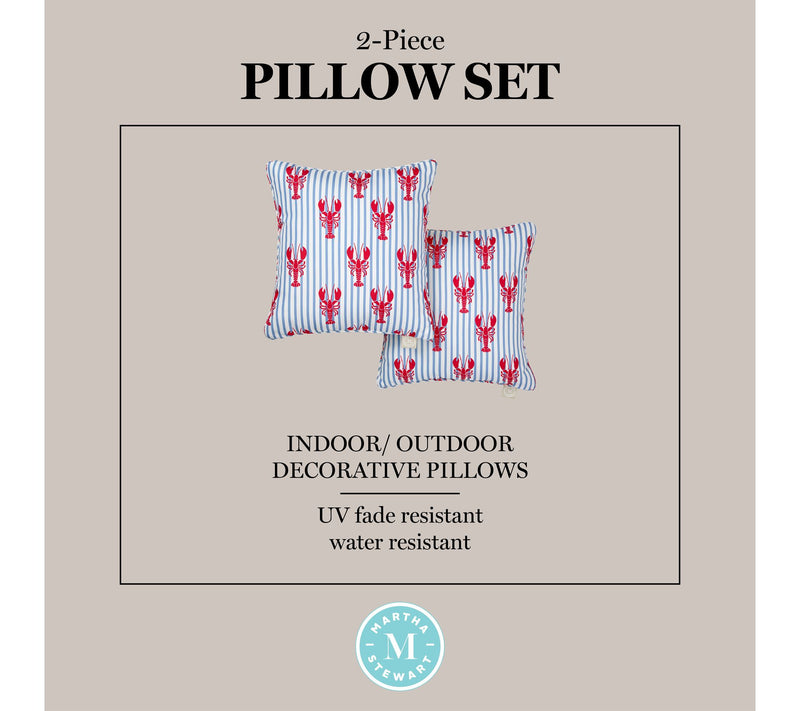Martha Stewart Lobster Stripe 18"x18" Outdoor Pillow 2-Pack — View 6