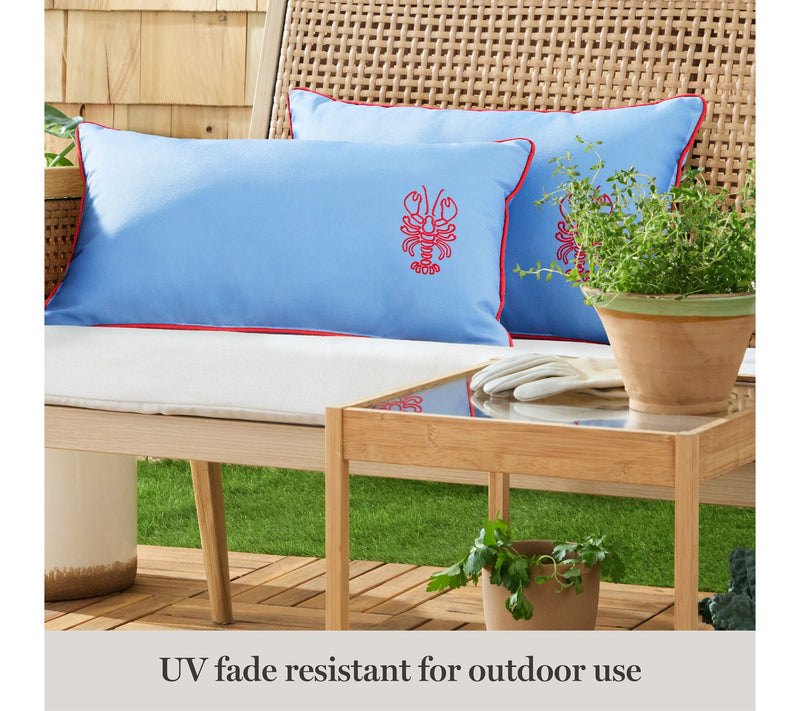 Martha Stewart Embroider Lobster 11"x18" Outdoor Pillow 2-Pack — View 4