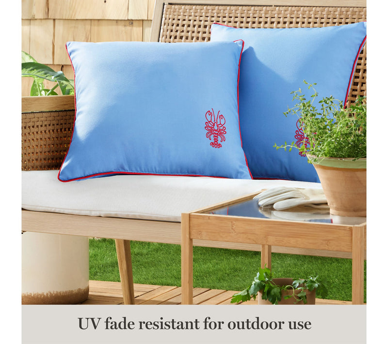 Martha Stewart Embroider Lobster 18"x18" Outdoor Pillow 2-Pack — View 4