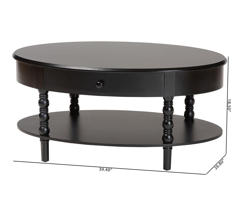 Baxton Studio Malinda Black Wood 1-Drawer Coffee Table — View 8