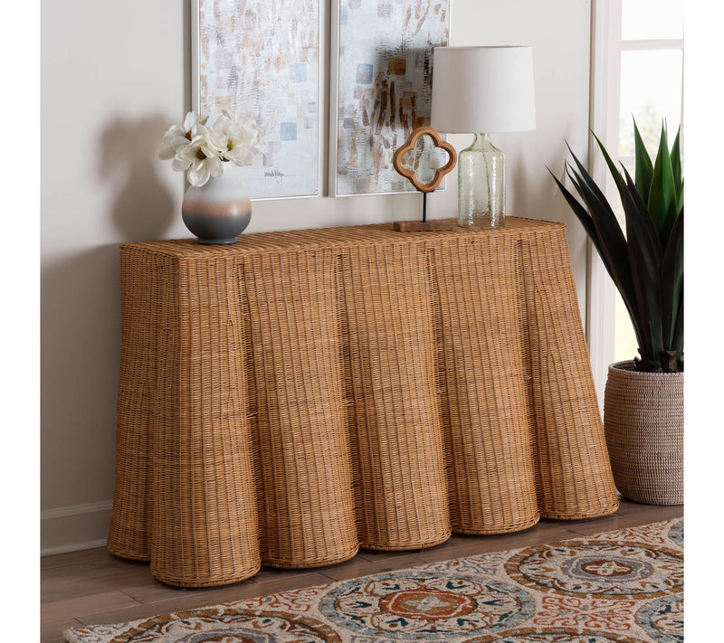 bali & pari Palm Honey Scallop Rattan Console Table — View 7