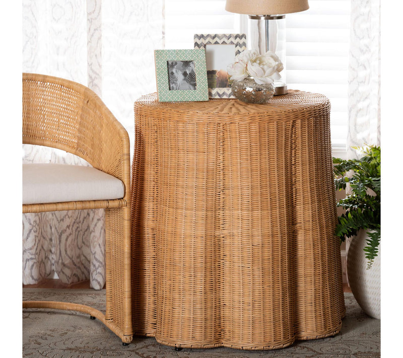bali & pari Palm Honey Scallop Rattan Round Console Table — View 5