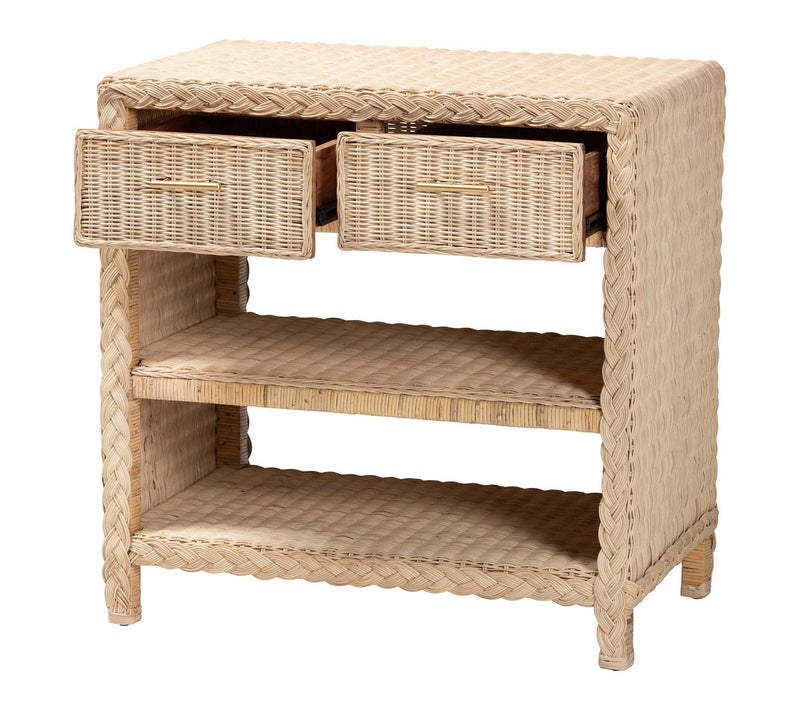 bali & pari Lan ica Sun Bleache d Rattan 2-Draw er Console Tabl — View 2