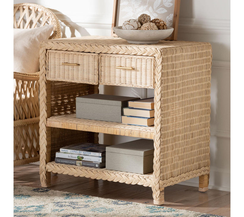 bali & pari Lan ica Sun Bleache d Rattan 2-Draw er Console Tabl — View 7