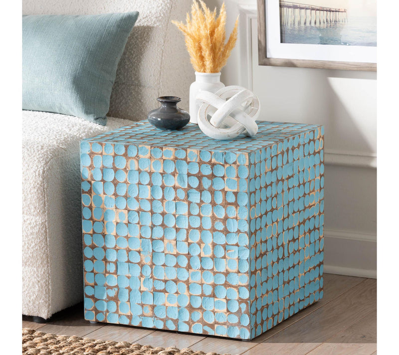 bali & pari Jan ella Sky Blue C oconut Shell an d Wood End Tabl — View 6