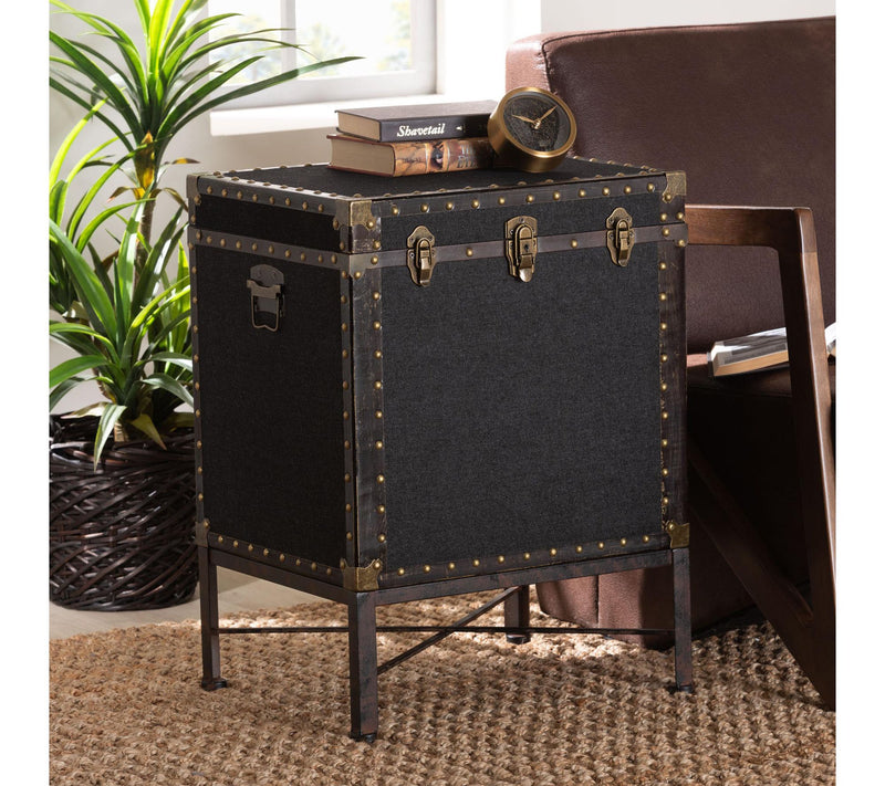 Baxton Studio L aura Black Canv as Lift-Top Tru nk End Table — View 7