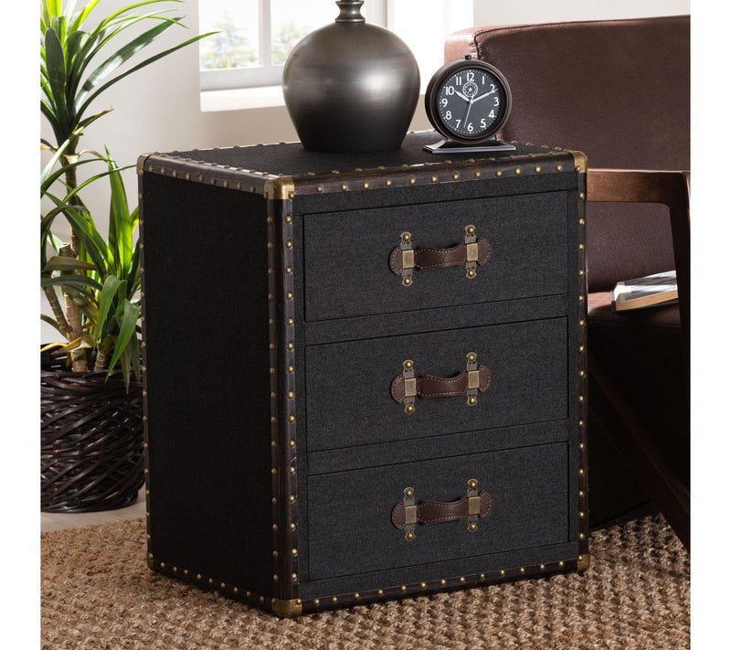 Baxton Studio Mallison Canvas 3-Drawer End Table — View 7