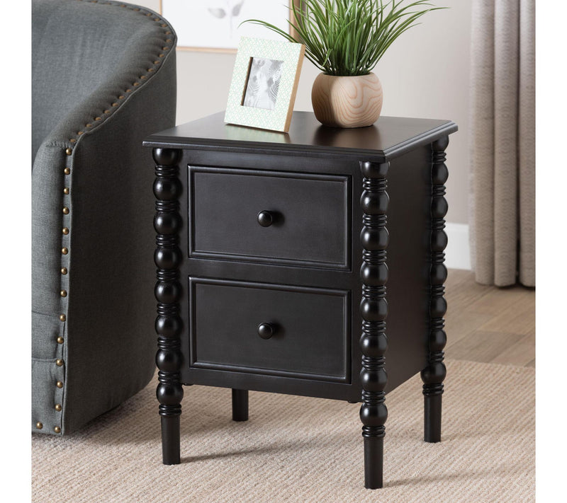 Baxton Studio Malinda Wood 2-Drawer Spindle Legs End Table — View 7