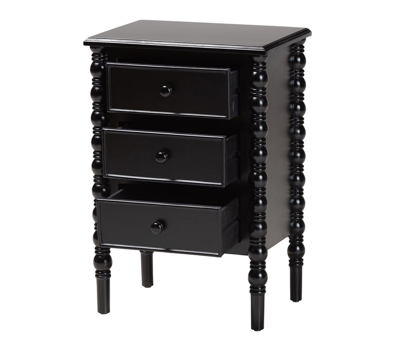 Baxton Studio Malinda Wood 3-Drawer Spindle Legs End Table — View 2