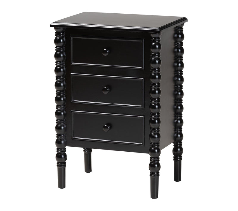 Baxton Studio Malinda Wood 3-Drawer Spindle Legs End Table — Main view
