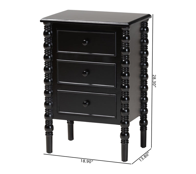Baxton Studio Malinda Wood 3-Drawer Spindle Legs End Table — View 8