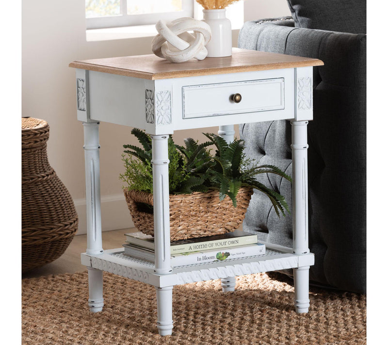 Baxton Studio Legrand White and Natural Brown End Table — View 7