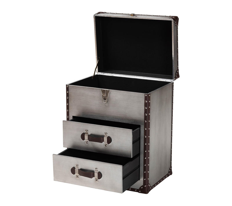 Baxton Studio Calidore Silver Metal 2-Drawer End Table — View 2