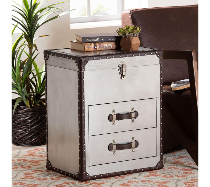Baxton Studio Calidore Silver Metal 2-Drawer End Table — View 7