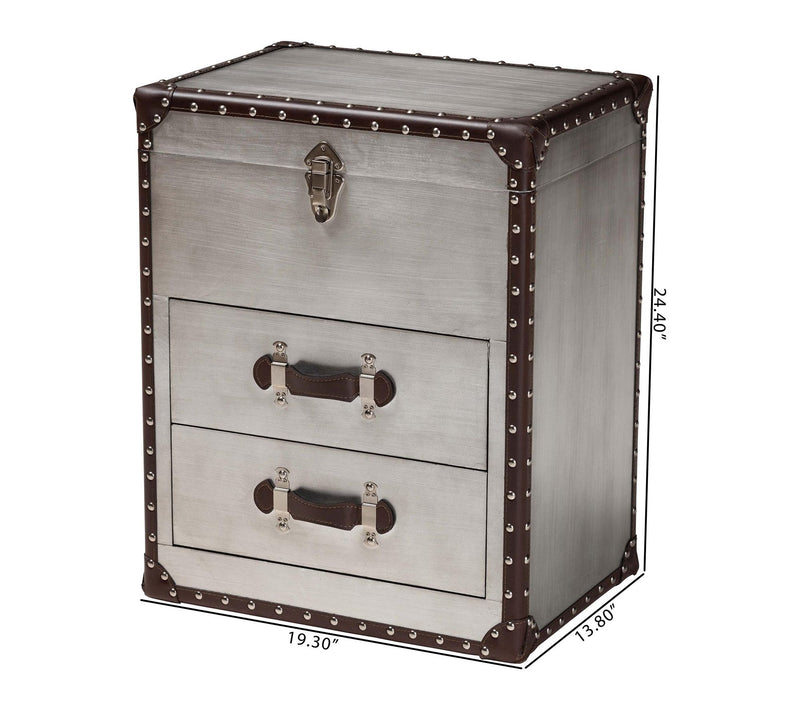 Baxton Studio Calidore Silver Metal 2-Drawer End Table — View 8