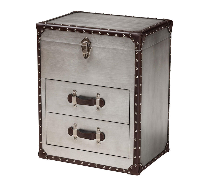 Baxton Studio Calidore Silver Metal 2-Drawer End Table — View 10