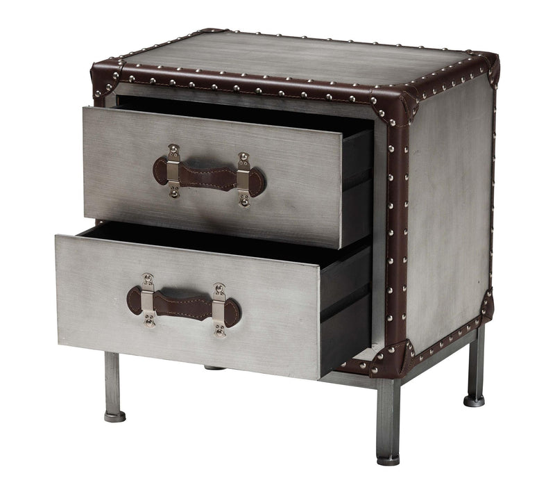 Baxton Studio Jacey Silver Metal 2-Drawer End Table — View 2